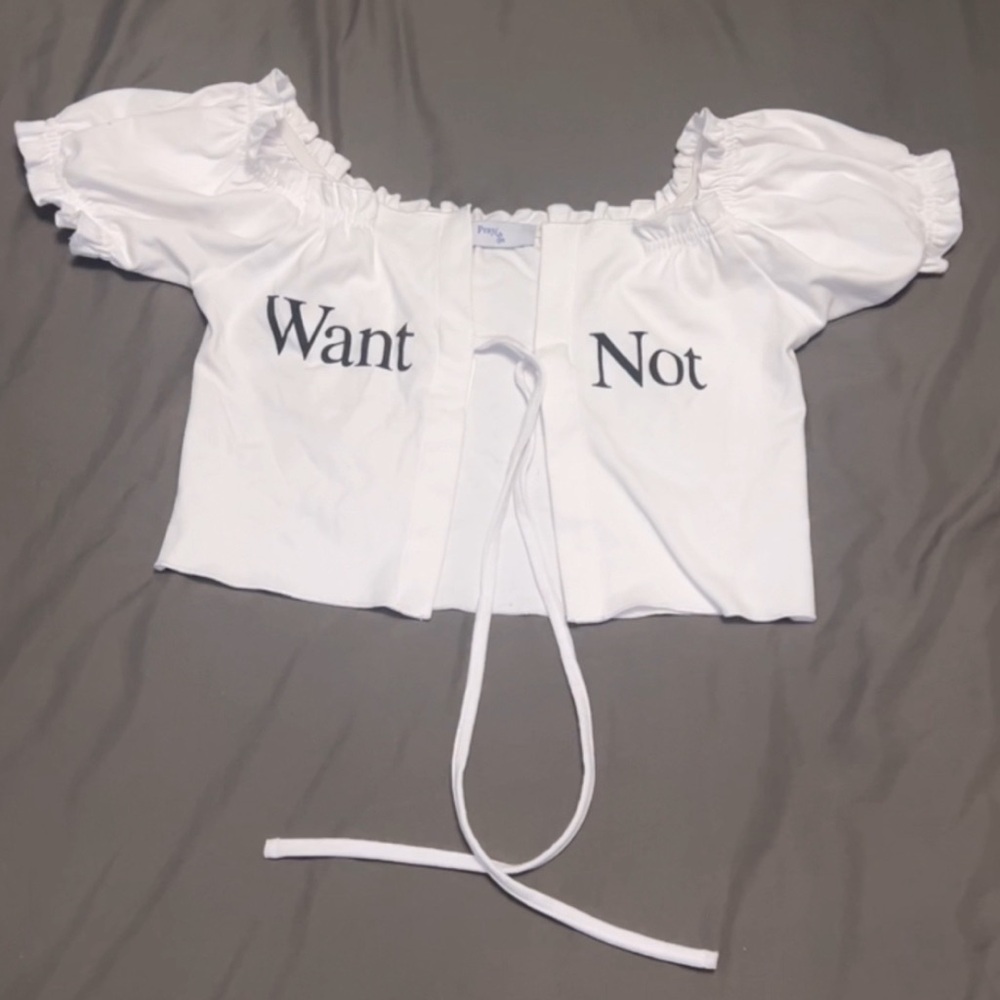 White 'Want Not' Puff Sleeve Crop Top